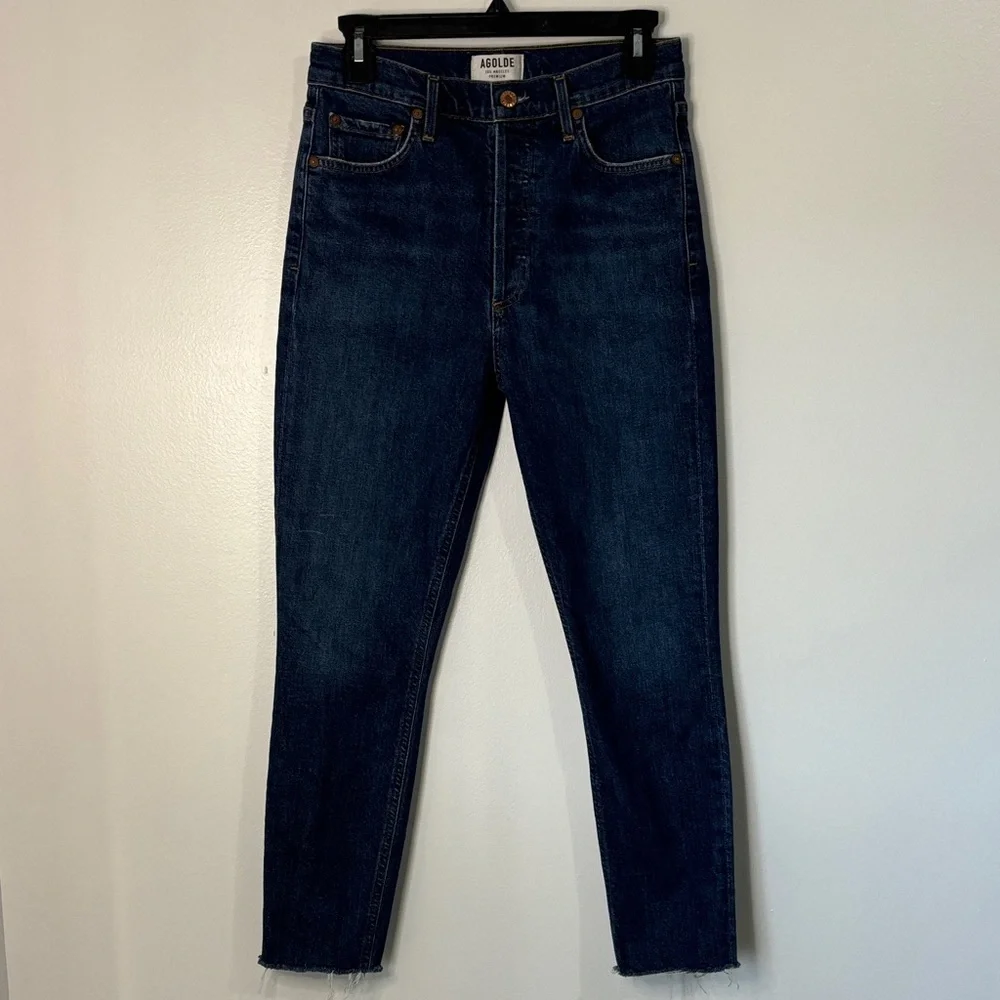 Agolde Button Fly Nico High Rise Slim Fit Deep Indigo Ankle Jeans Size 27